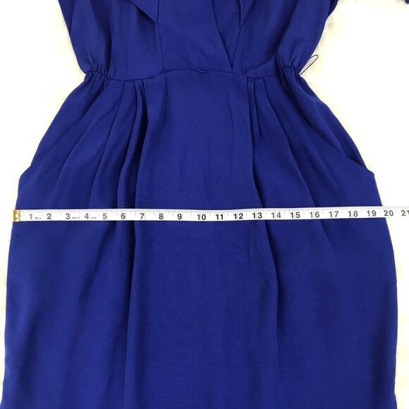 VINTAGE 80s Royal Blue Golden Girls Dress Big Cape Collar Long Sleeves Size 6 - Picture 11 of 12